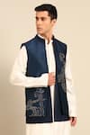 Shop_Mayank Modi - Men_Blue Bemberg, Silk Embroidery Abstract Swirl Nehru Jacket _Online_at_Aza_Fashions