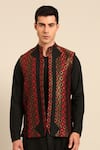 Buy_Mayank Modi - Men_Black Silk, Jacquard Geometric Pattern Nehru Jacket _at_Aza_Fashions