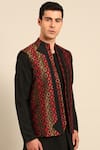 Buy_Mayank Modi - Men_Black Silk, Jacquard Geometric Pattern Nehru Jacket _Online_at_Aza_Fashions