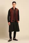 Shop_Mayank Modi - Men_Black Silk, Jacquard Geometric Pattern Nehru Jacket _Online_at_Aza_Fashions