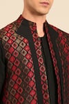 Mayank Modi - Men_Black Silk, Jacquard Geometric Pattern Nehru Jacket _at_Aza_Fashions