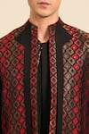 Buy_Mayank Modi - Men_Black Silk, Jacquard Geometric Pattern Nehru Jacket 