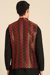 Shop_Mayank Modi - Men_Black Silk, Jacquard Geometric Pattern Nehru Jacket _at_Aza_Fashions