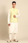 Mayank Modi - Men_Green Silk, Cotton Embroidery Leaf Motif Nehru Jacket _Online_at_Aza_Fashions
