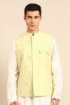 Buy_Mayank Modi - Men_Green Silk, Cotton Embroidery Leaf Motif Nehru Jacket _at_Aza_Fashions
