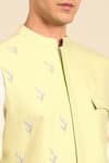 Shop_Mayank Modi - Men_Green Silk, Cotton Embroidery Leaf Motif Nehru Jacket _Online_at_Aza_Fashions