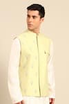 Buy_Mayank Modi - Men_Green Silk, Cotton Embroidery Leaf Motif Nehru Jacket 