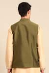 Shop_Mayank Modi - Men_Green Silk, Cotton Embroidery, Zari, Stones Leaf Motif Nehru Jacket _at_Aza_Fashions