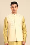 Buy_Mayank Modi - Men_Beige Silk, Cotton Sequins, Embroidery, Metallic Thread Nehru Jacket _at_Aza_Fashions