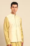 Buy_Mayank Modi - Men_Beige Silk, Cotton Sequins, Embroidery, Metallic Thread Nehru Jacket _Online_at_Aza_Fashions