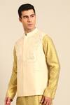 Shop_Mayank Modi - Men_Beige Silk, Cotton Sequins, Embroidery, Metallic Thread Nehru Jacket _Online_at_Aza_Fashions