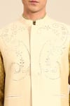 Mayank Modi - Men_Beige Silk, Cotton Sequins, Embroidery, Metallic Thread Nehru Jacket _at_Aza_Fashions