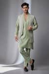 Buy_SALIL BHATIA_Green Silk, Silk, Art Embellished Bundi And Kurta Set _at_Aza_Fashions