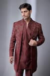 Buy_SALIL BHATIA_Wine Silk, Silk, Embroidery Dola Jacket And Kurta Set _Online_at_Aza_Fashions