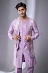 SALIL BHATIA_Purple Chinon, Silk, Chanderi Mirrors, Gota Patti Embellished Bundi And Kurta Set _Online_at_Aza_Fashions
