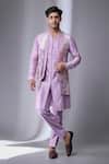Buy_SALIL BHATIA_Purple Chinon, Silk, Chanderi Mirrors, Gota Patti Embellished Bundi And Kurta Set _at_Aza_Fashions