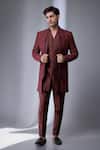 Buy_SALIL BHATIA_Wine Sequins, Embroidery Silk Chanderi Embellished Jacket And Kurta Set _at_Aza_Fashions