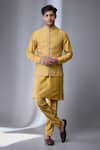 Buy_SALIL BHATIA_Mustard Silk, Silk, Zari, Embellished Bundi And Kurta Set _at_Aza_Fashions