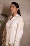 Buy_Vedangi Agarwal_White Satin Pearls, Beads Collared, Mothers Glow Embellished Shirt And Pant Set _Online_at_Aza_Fashions