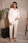 Buy_Vedangi Agarwal_White Satin Pearls, Beads Collared, Mothers Glow Embellished Shirt And Pant Set _at_Aza_Fashions