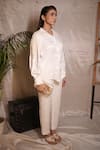 Shop_Vedangi Agarwal_White Satin Pearls, Beads Collared, Mothers Glow Embellished Shirt And Pant Set _at_Aza_Fashions