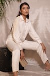 Shop_Vedangi Agarwal_White Satin Pearls, Beads Collared, Mothers Glow Embellished Shirt And Pant Set _Online_at_Aza_Fashions
