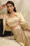 Buy_Vedangi Agarwal_Gold Tissue Sequins Open , Sweetheart Divine Drape Jacket And Skirt Set _Online_at_Aza_Fashions
