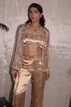 Buy_Vedangi Agarwal_Gold Tissue Zari, Sequins Open Neck, Square Solar Radiance Jacket And Pant Set _Online_at_Aza_Fashions