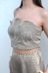 Vedangi Agarwal_Olive Green Satin Embroidery Bandeau Opulent Glow Textured Tube Top And Pant Set _Online_at_Aza_Fashions
