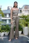 Buy_Vedangi Agarwal_Olive Green Satin Embroidery Bandeau Opulent Glow Textured Tube Top And Pant Set _Online_at_Aza_Fashions