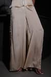 Buy_Vedangi Agarwal_Beige Satin Sequins, Metallic Thread High Neck Hour Scallop Top And Pant Set _Online_at_Aza_Fashions