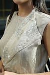 Buy_Vedangi Agarwal_Silver Tissue Beads, Embroidery Half And Harmony Blazer With Pant _Online_at_Aza_Fashions