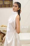 Buy_Vedangi Agarwal_White Satin High Neck Starlit Drape Backless Dress And Pant Set _Online_at_Aza_Fashions