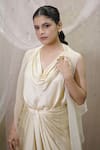 Vedangi Agarwal_Cream Satin, Organza Pearls Cowl , Open Top Skirt Set _Online_at_Aza_Fashions