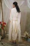 Shop_Vedangi Agarwal_Cream Satin, Organza Pearls Cowl , Open Top Skirt Set _at_Aza_Fashions
