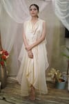 Shop_Vedangi Agarwal_Cream Satin, Organza Pearls Cowl , Open Top Skirt Set _Online_at_Aza_Fashions