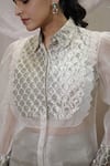 Vedangi Agarwal_Ivory Organza, Brocade Embroidery Collared Scallop Shirt With Pant _Online_at_Aza_Fashions