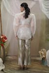 Shop_Vedangi Agarwal_Ivory Organza, Brocade Embroidery Collared Scallop Shirt With Pant _at_Aza_Fashions
