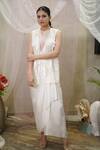 Buy_Vedangi Agarwal_Off White Organza, Satin Sequins, Beads Open Neck Jacket And Skirt Set _at_Aza_Fashions