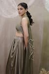 Buy_Vedangi Agarwal_Beige Satin Sequins Open , Sweetheart Organza Cape And Draped Skirt Set _Online_at_Aza_Fashions
