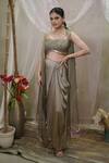 Buy_Vedangi Agarwal_Beige Satin Sequins Open , Sweetheart Organza Cape And Draped Skirt Set _at_Aza_Fashions