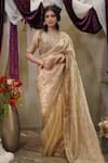 Buy_Vedangi Agarwal_Gold Tissue, Brocade Sequins, Embroidery, Zari Round Neck And Saree With Blouse _at_Aza_Fashions