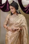 Buy_Vedangi Agarwal_Gold Tissue, Brocade Sequins, Embroidery, Zari Round Neck And Saree With Blouse _Online_at_Aza_Fashions