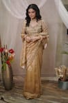 Buy_Vedangi Agarwal_Gold Tissue, Brocade Embroidery, Zari V-neck Saree With Blouse _at_Aza_Fashions