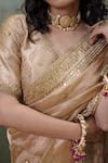 Buy_Vedangi Agarwal_Gold Tissue, Brocade Zari, Sequins, Embroidery V-neck And Saree With Blouse _Online_at_Aza_Fashions