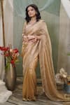 Buy_Vedangi Agarwal_Gold Tissue, Brocade Zari, Sequins, Embroidery V-neck And Saree With Blouse _at_Aza_Fashions