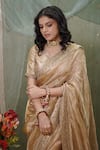 Shop_Vedangi Agarwal_Gold Tissue, Brocade Zari, Sequins, Embroidery V-neck And Saree With Blouse _Online_at_Aza_Fashions