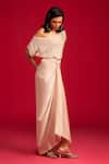 Buy_Megha Pitti_Beige Modal, Satin Sequins, Embroidery Off-shoulder Top With Draped Skirt _at_Aza_Fashions
