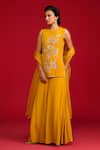 Buy_Megha Pitti_Mustard Crepe, Organza Embroidery, Sequins, Zardozi And Kurta Sharara Set _at_Aza_Fashions