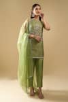 Buy_Archana Shah_Green Embroidery, Metallic Thread Halter Neck Zardozi Kurta Set _at_Aza_Fashions